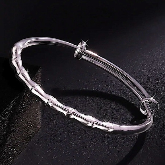 Sterling Silver Bamboo Adjustable Resizable Bangle Bracelet - Picture 2 of 6
